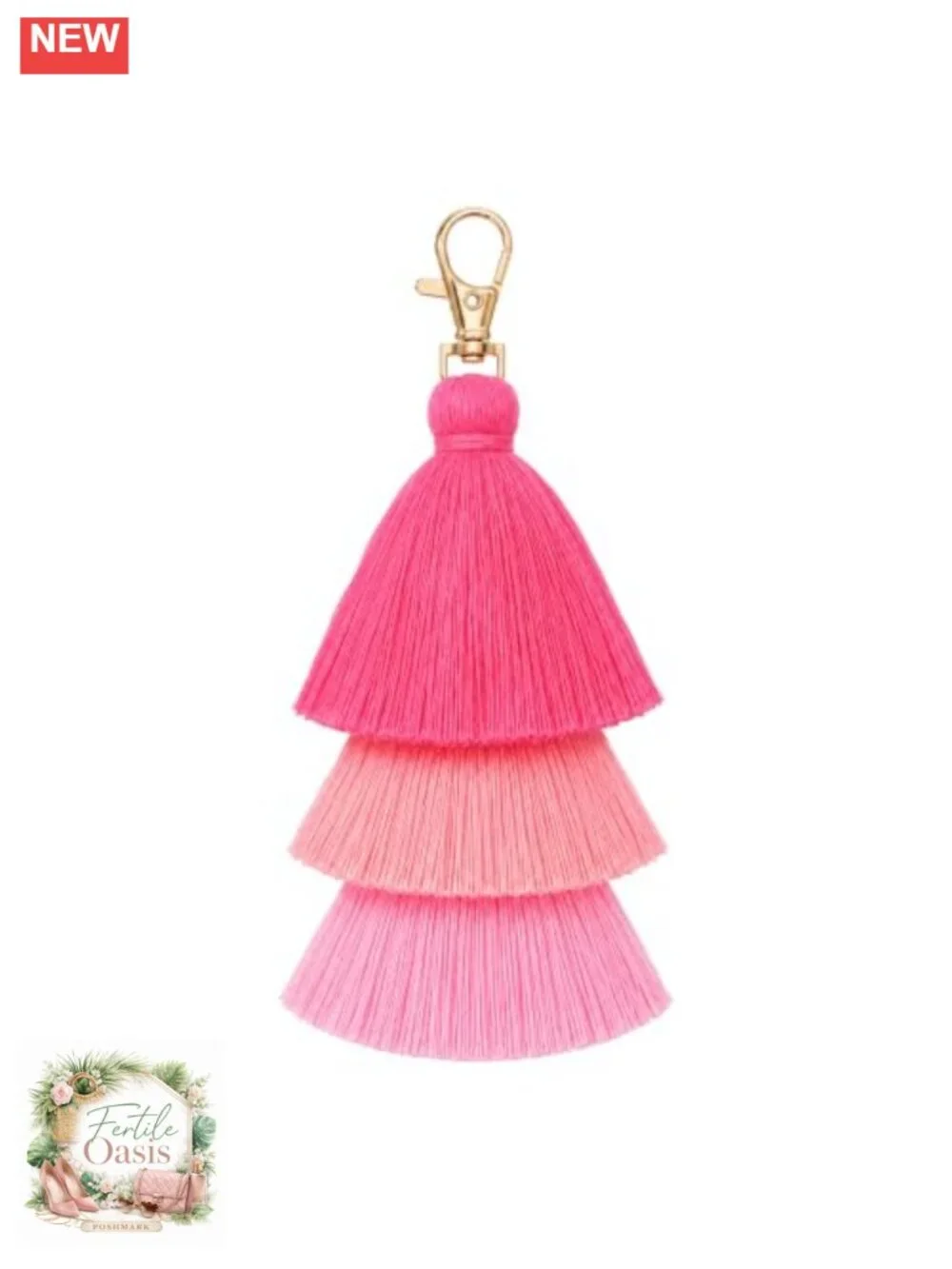 Pink Tassel Bag Charm Keychain for Women, Detachable Lobster Clasp, Hand-Woven